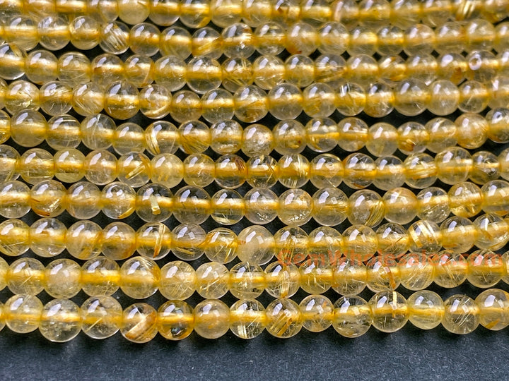 15" 3mm AA Natural golden hair rutilated quartz round crystal beads