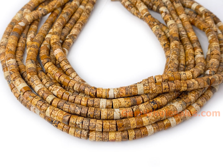 15" 3x6mm Natural picture stone heishi beads for jewelry making