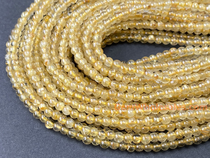 15" 3mm AA Natural golden hair rutilated quartz round crystal beads