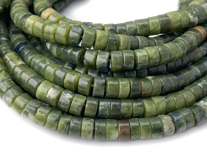 15" 3x6mm Natural green jade heishi beads for jewelry making