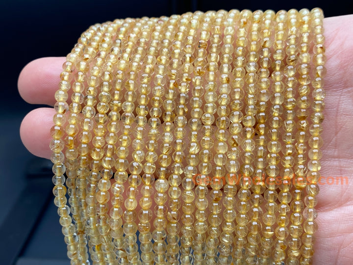 15" 3mm AA Natural golden hair rutilated quartz round crystal beads