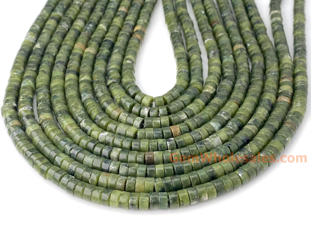 15" 3x6mm Natural green jade heishi beads for jewelry making