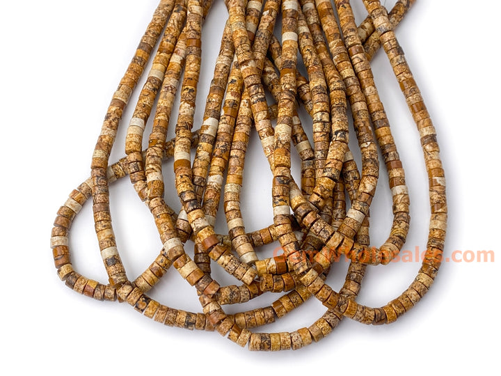 15" 3x6mm Natural picture stone heishi beads for jewelry making