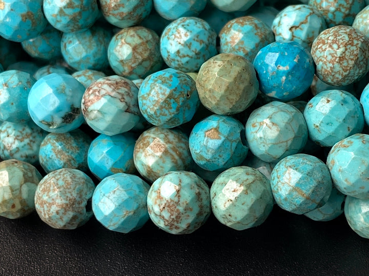 15.5" 8mm Blue howlite stone round faceted beads, 2mm big hole