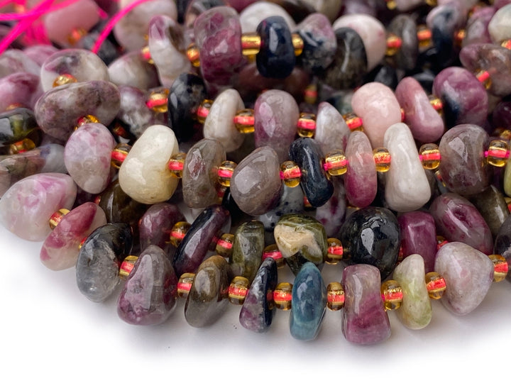 15.5" 8x10mm Natural multi color tourmaline nuggets chips beads