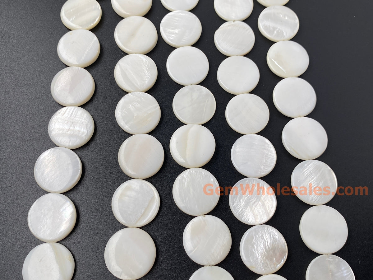 15.5" 20mm natural white shell round coin beads strands