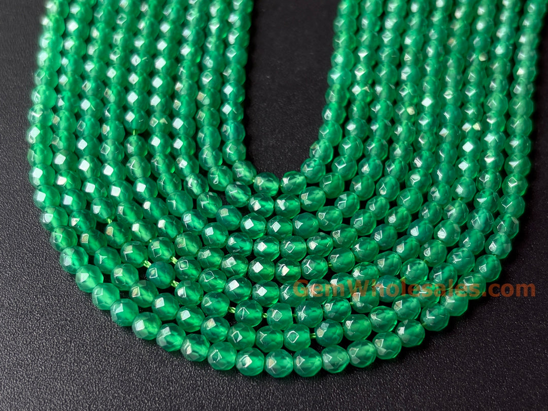 4mm green Agate Round faceted beads Gemstone, 15"