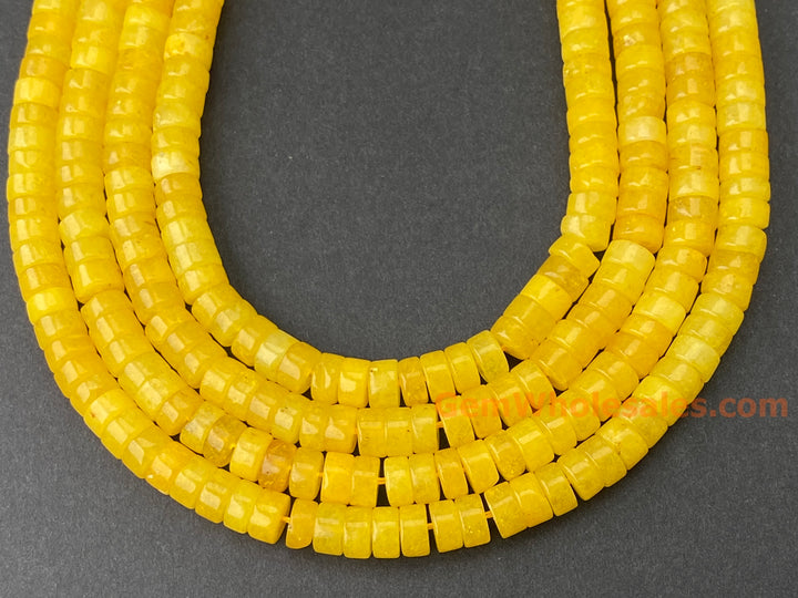 15.5" 3x6mm Dyed yellow jade Heishi disc beads