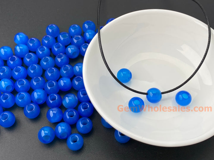 20PCS 8mm blue agate round beads, 3mm big hole