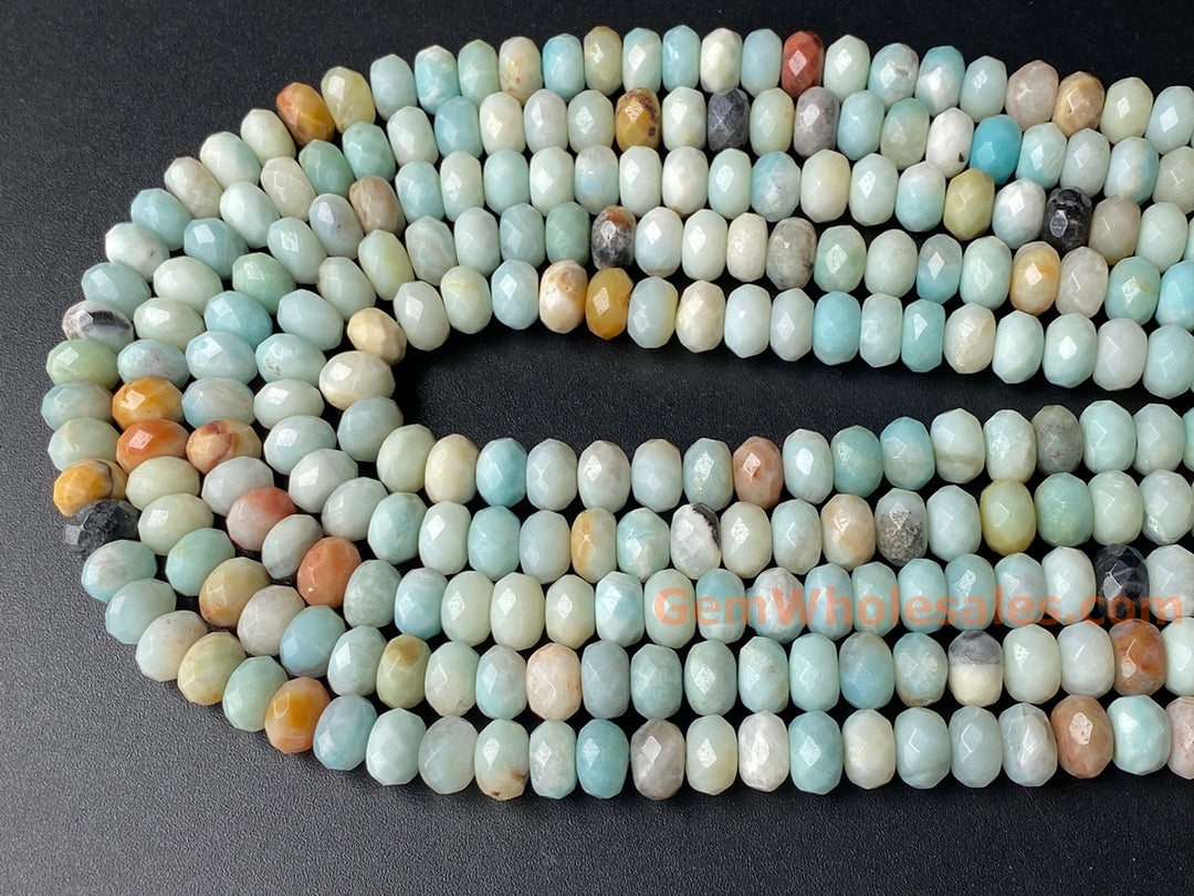 15" 6x10mm Natural amazonite stone rondelle faceted beads