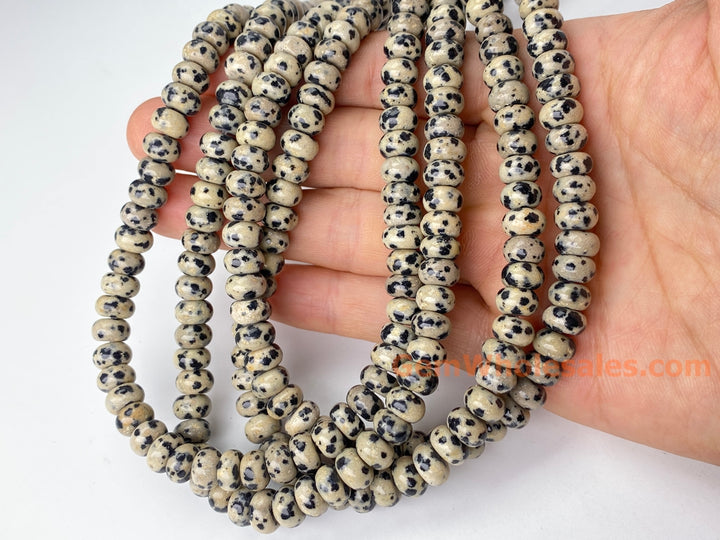 Perles rondelles/rondelles en jaspe dalmatien naturel 8 x 4 mm, 15,5"