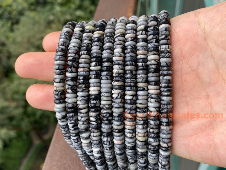 15" 2x6mm Natural spider web jasper rondelle heishi spacer beads