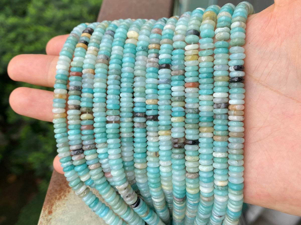 15.25" 2x6mm Natural Amazonite stone rondelle heishi spacer beads