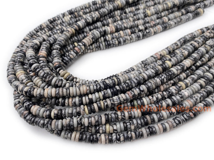 15" 2x6mm Natural spider web jasper rondelle heishi spacer beads