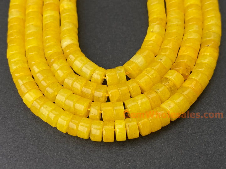 15.5" 3x6mm Dyed yellow jade Heishi disc beads