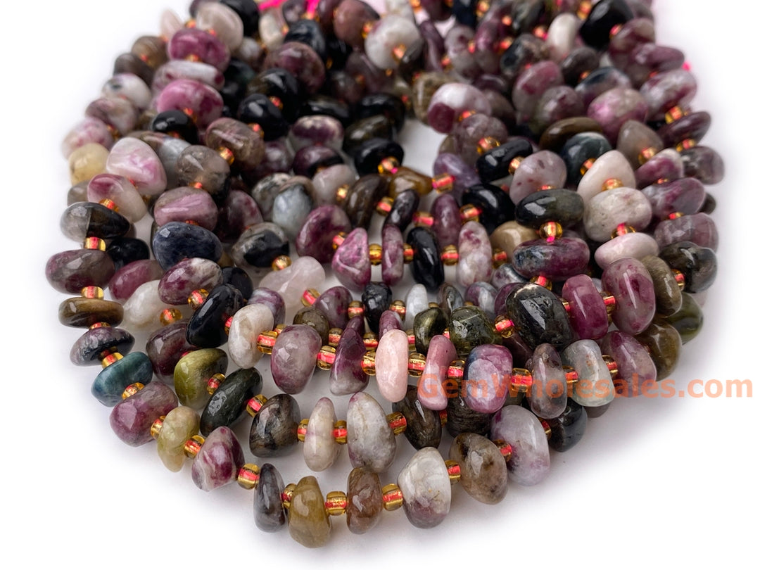 15.5" 8x10mm Natural multi color tourmaline nuggets chips beads