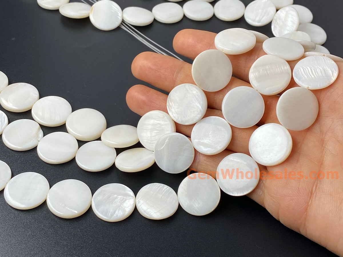 15.5" 20mm natural white shell round coin beads strands