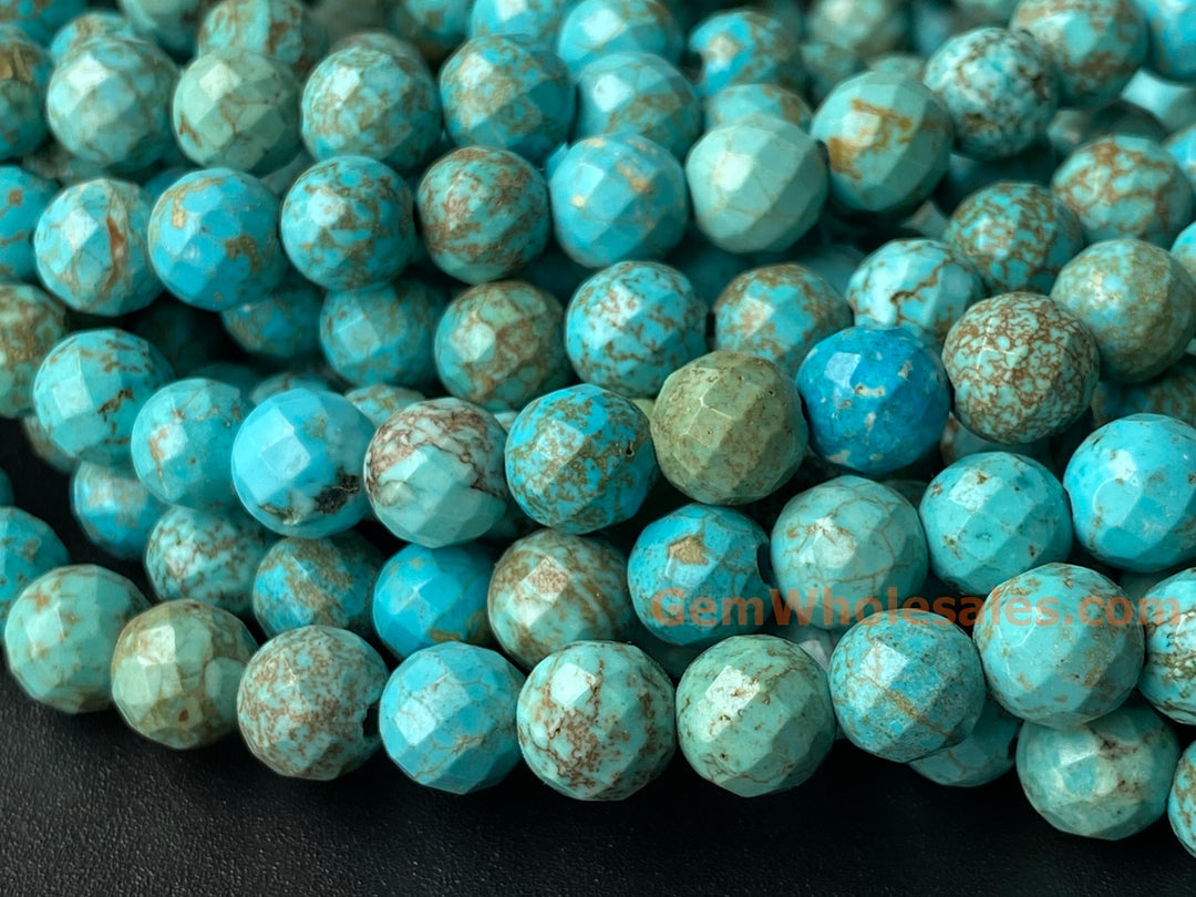 15.5" 8mm Blue howlite stone round faceted beads, 2mm big hole
