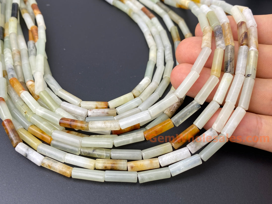 15.5" 4x13mm yellow flower jade Tube beads gemstone
