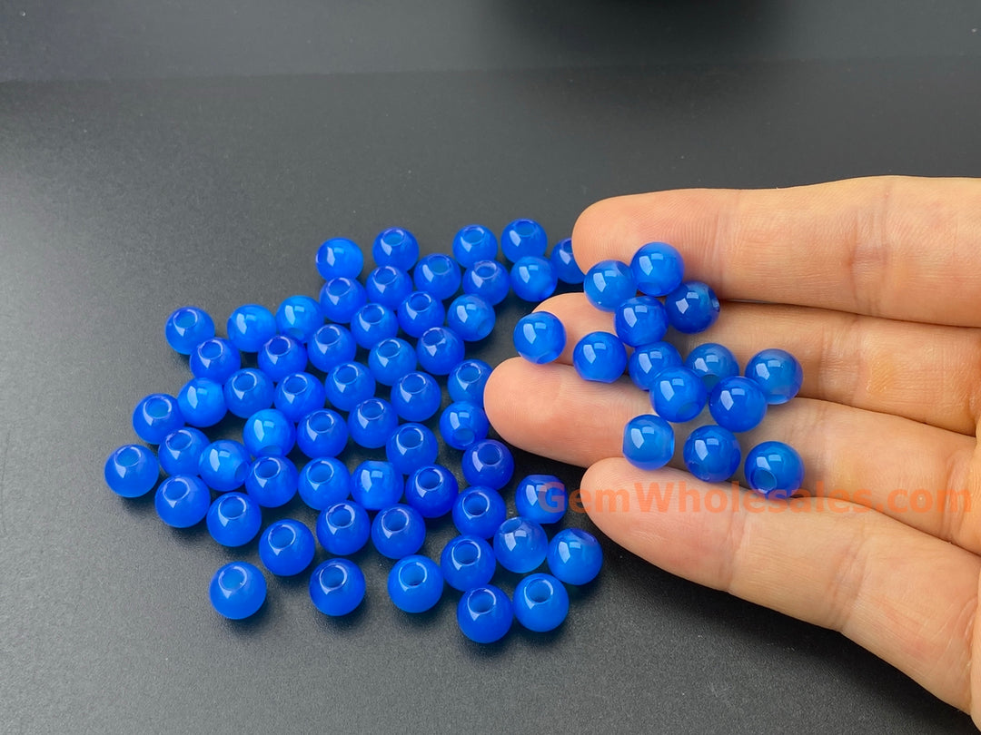 20PCS 8mm blue agate round beads, 3mm big hole