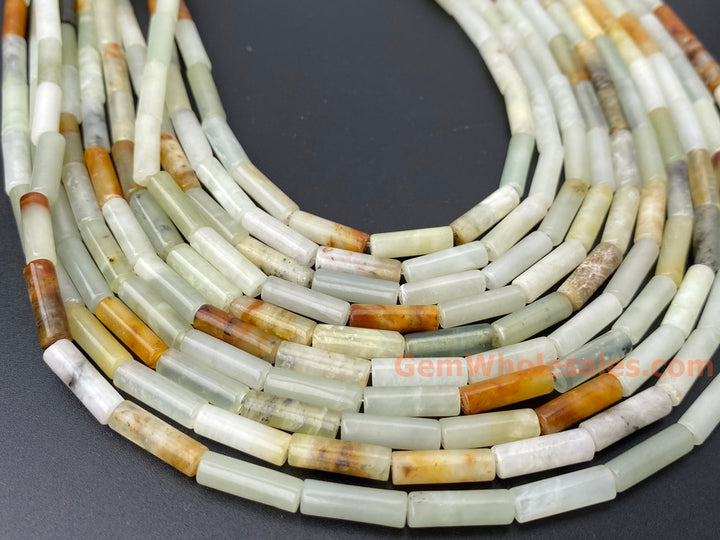 15.5" 4x13mm yellow flower jade Tube beads gemstone