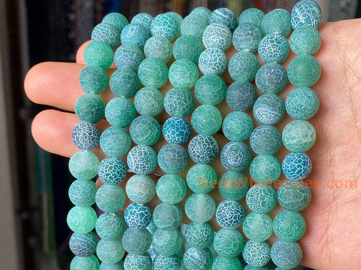 15" 8mm/10mm/12mm matte green fire dragon veins Agate Round beads