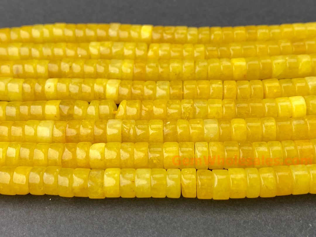 15.5" 3x6mm Dyed yellow jade Heishi disc beads