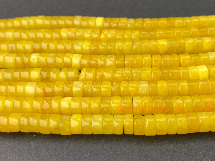 15.5" 3x6mm Dyed yellow jade Heishi disc beads