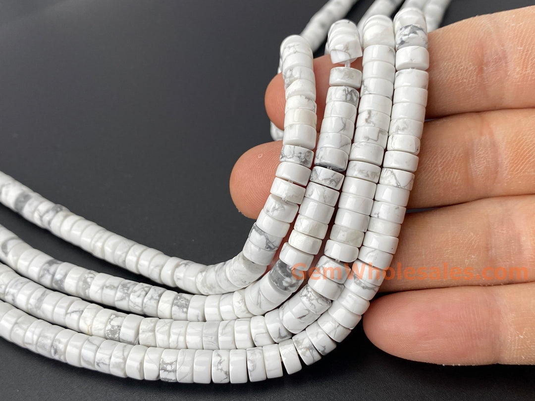 15" 3x6mm Natural white howlite stone heishi beads for jewelry making
