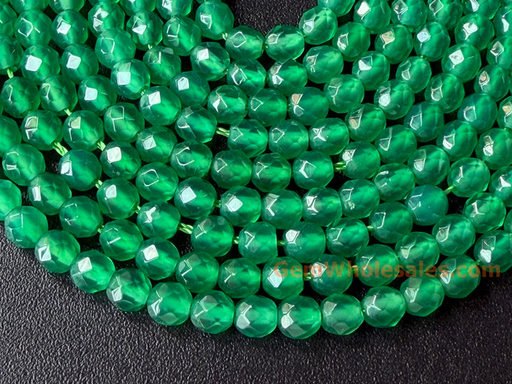 4mm green Agate Round faceted beads Gemstone, 15"