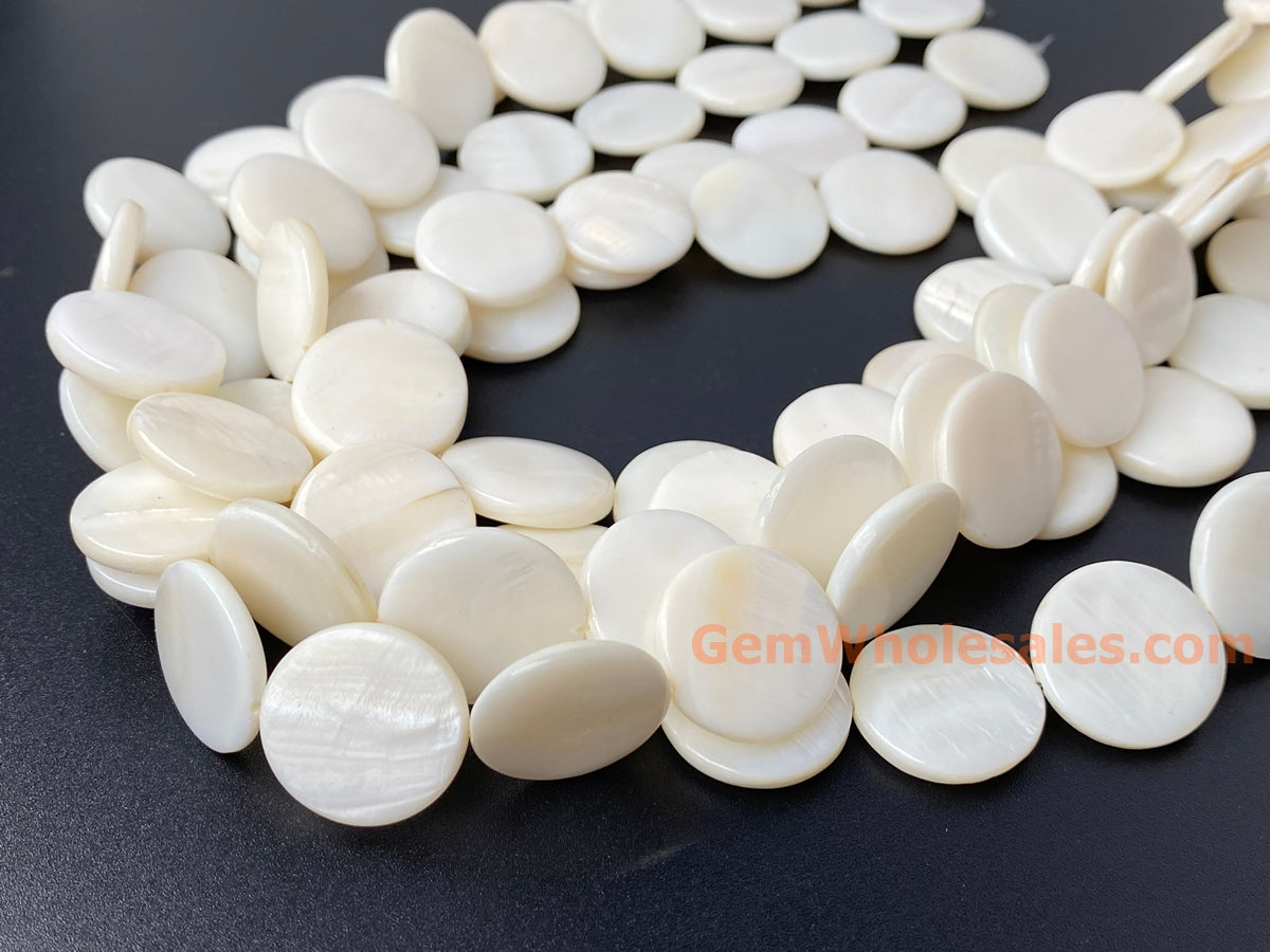 15.5" 20mm natural white shell round coin beads strands