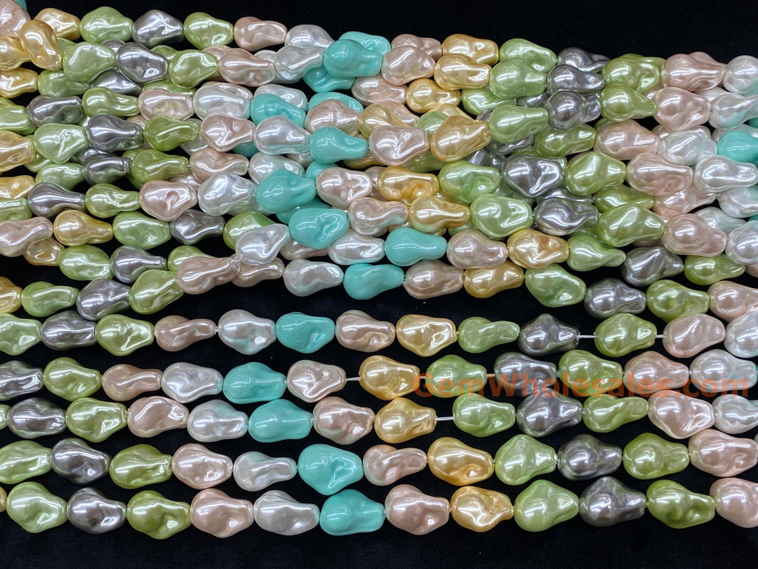 15" 15x20mm yellow blue green silver Imitation Baroque Pearl Beads