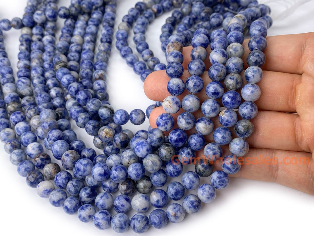 15" 6mm/8mm/10mm Natural blue spot stone round jewelry beads