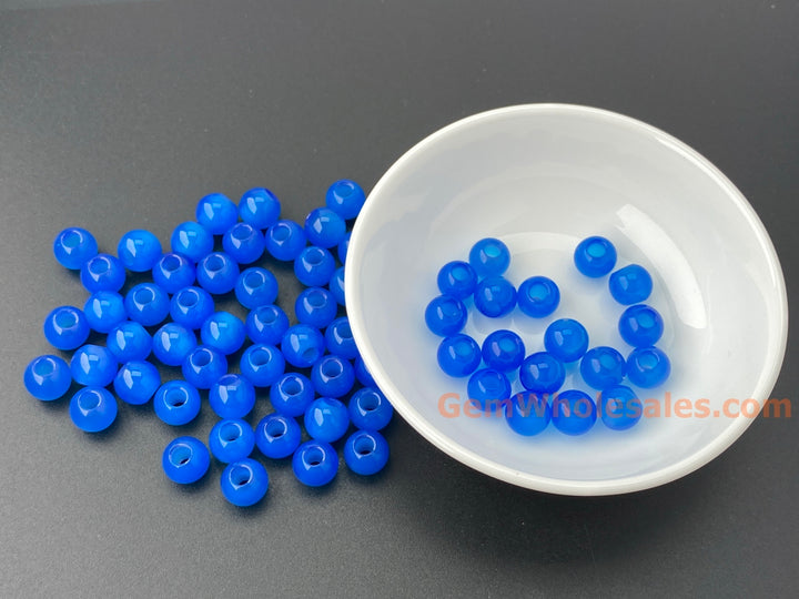 20PCS 8mm blue agate round beads, 3mm big hole