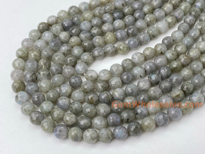 15.5" 8mm A Labradorite sharp round faceted beads,128 cutting