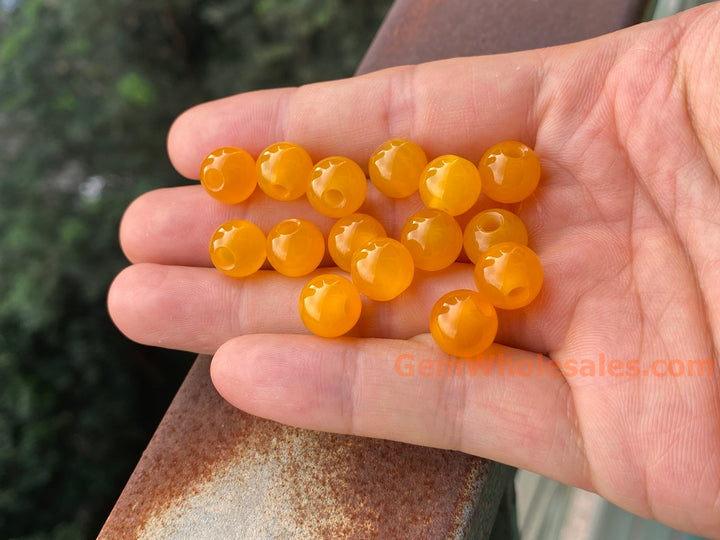 20 perles rondes en agate jaune de 10 mm, grand trou de 3 mm