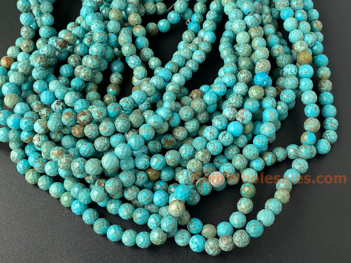 15.5" 8mm Blue howlite stone round faceted beads, 2mm big hole