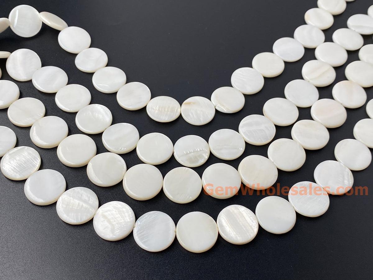 15.5" 20mm natural white shell round coin beads strands