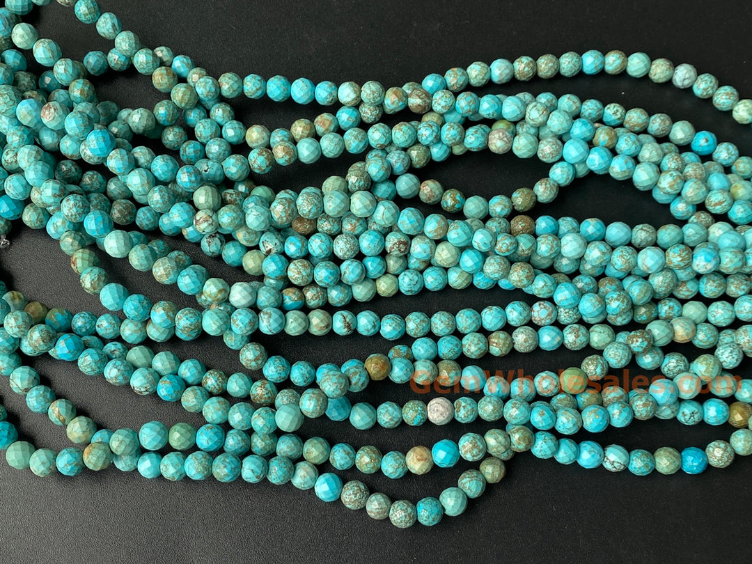 15.5" 8mm Blue howlite stone round faceted beads, 2mm big hole