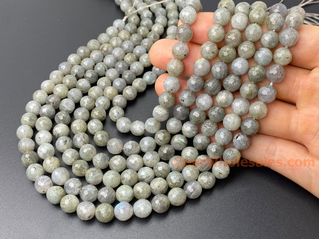 15.5" 8mm A Labradorite sharp round faceted beads,128 cutting