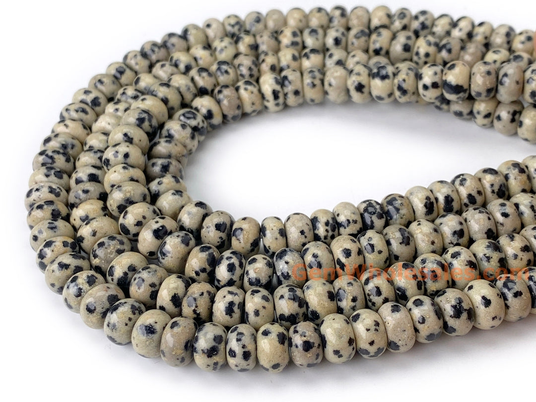 Perles rondelles/rondelles en jaspe dalmatien naturel 8 x 4 mm, 15,5"