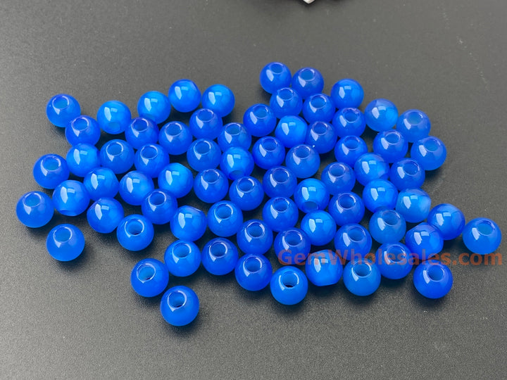 20PCS 8mm blue agate round beads, 3mm big hole