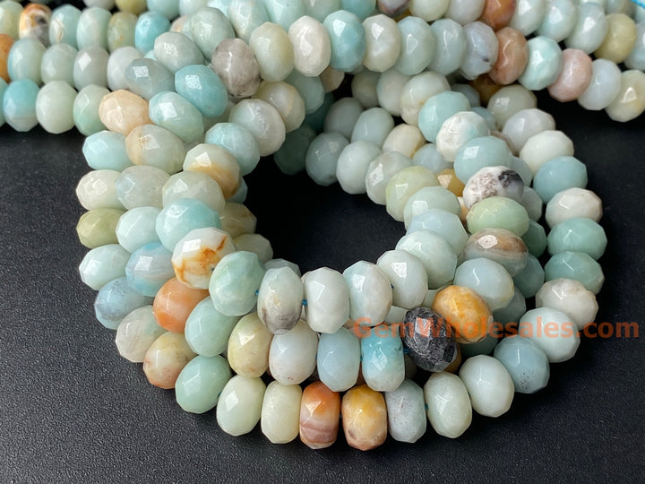 15" 6x10mm Natural amazonite stone rondelle faceted beads