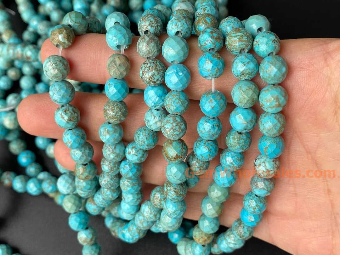 15.5" 8mm Blue howlite stone round faceted beads, 2mm big hole