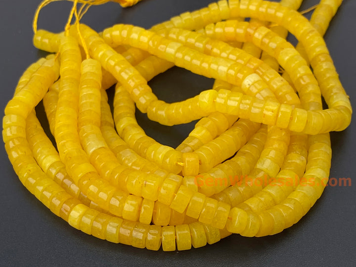 15.5" 3x6mm Dyed yellow jade Heishi disc beads
