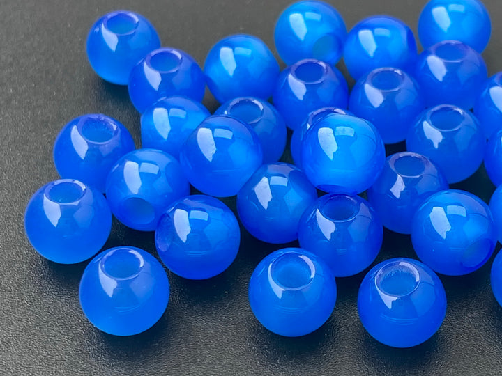 10mm blue agate round beads, 4mm big hole, 20PCS