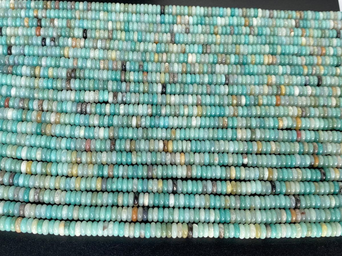 15.25" 2x6mm Natural Amazonite stone rondelle heishi spacer beads