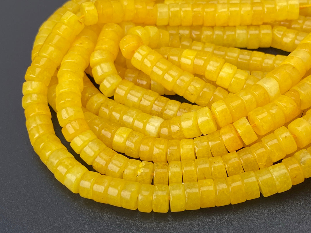 15.5" 3x6mm Dyed yellow jade Heishi disc beads