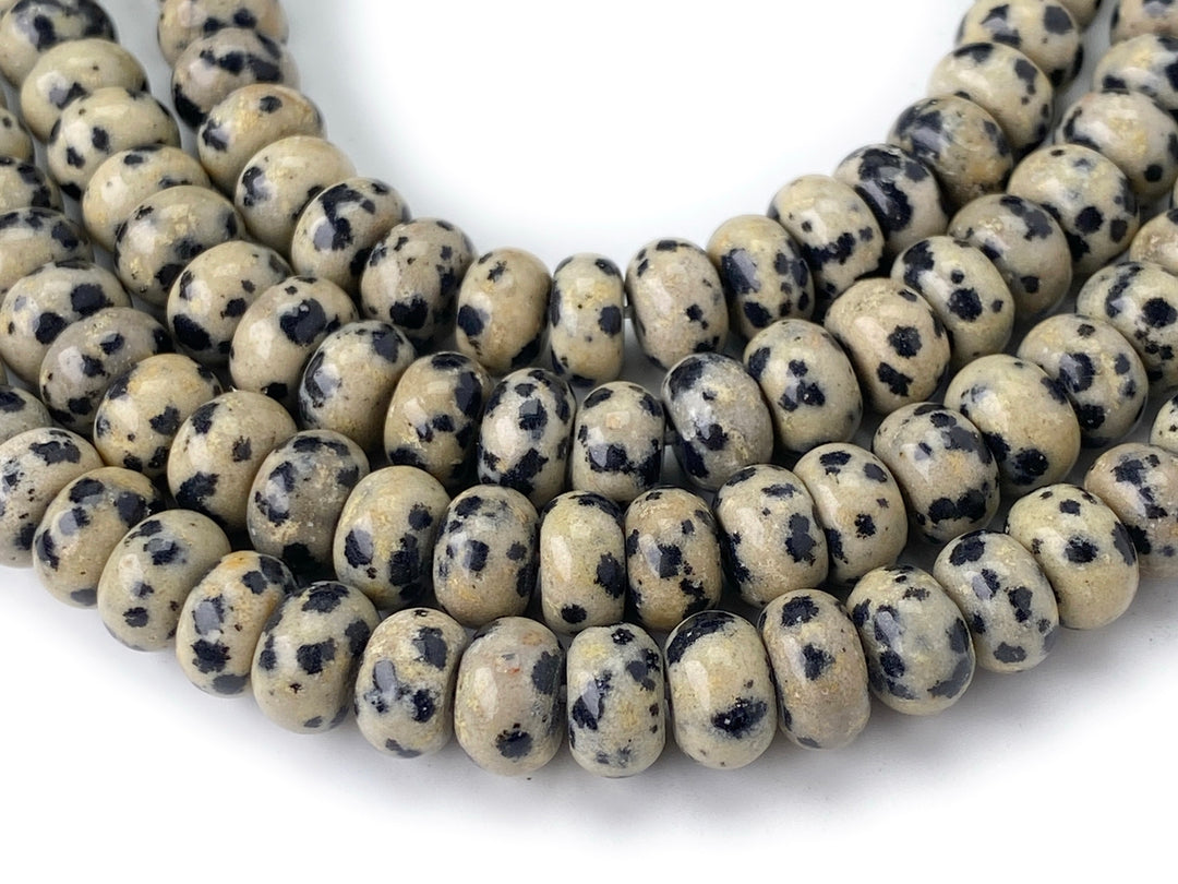 Perles rondelles/rondelles en jaspe dalmatien naturel 8 x 4 mm, 15,5"