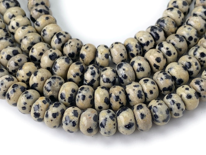 Perles rondelles/rondelles en jaspe dalmatien naturel 8 x 4 mm, 15,5"